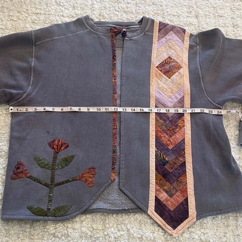 Gray Purple Pigment Dyed Patchwork Sweatshirt Jac… - image 7